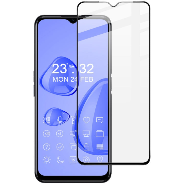 Tempered glass screen protector film covering smartphone display, full-screen fit
