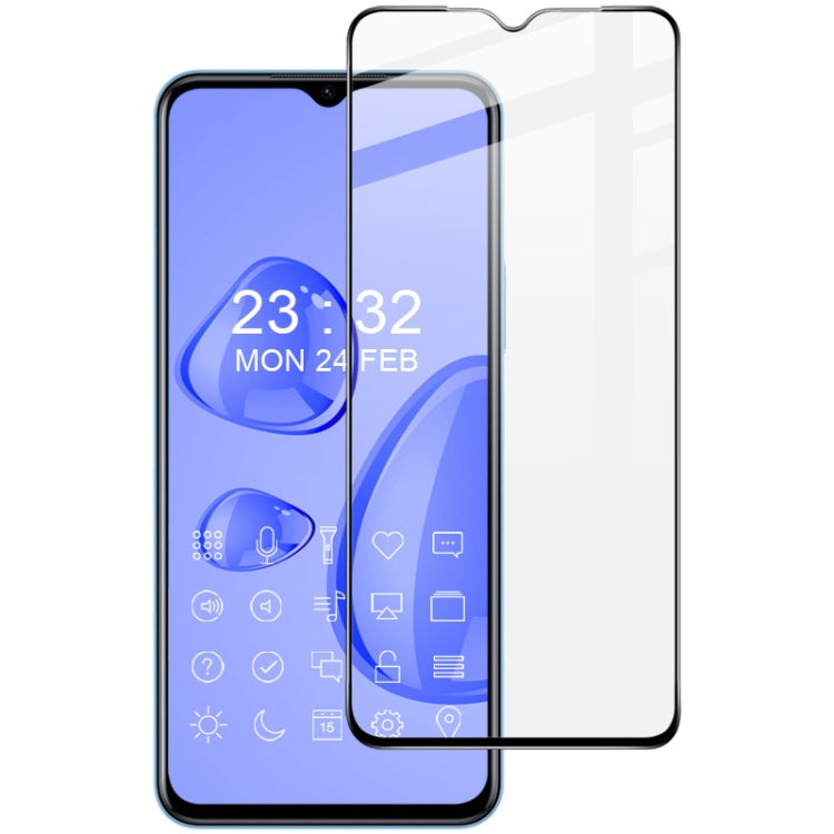 Tempered glass screen protector film covering smartphone screen, full-screen design