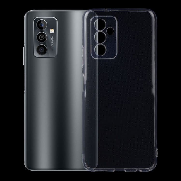 Ultra-thin clear TPU phone case, front and back view with camera lens openings