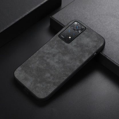 Black Morocco-texture PU phone case with protective edges and camera openings