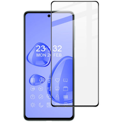Tempered glass full-screen screen protector on smartphone, clear glass with black trim