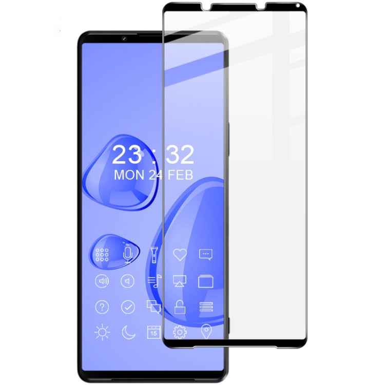 Tempered glass screen protector set on smartphone, clear film with black border