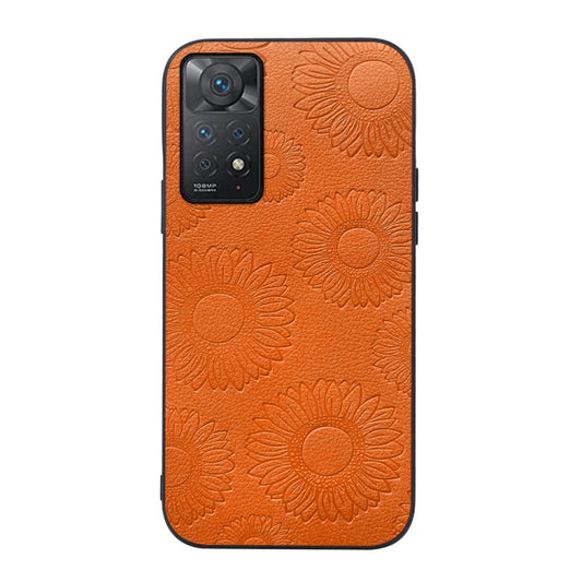 Orange sunflower embossed PU shockproof phone case with camera and button cutouts