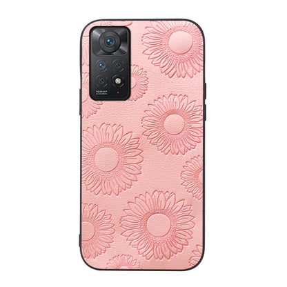 Pink sunflower embossed PU shockproof phone case with camera and side cutouts