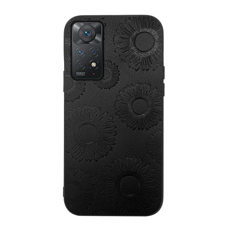 Black sunflower embossed PU shockproof phone case with camera and button openings