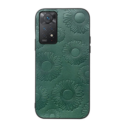 Green sunflower embossed PU shockproof phone case with camera lens cutout