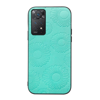 Light blue sunflower embossed PU phone case with camera and side cutouts