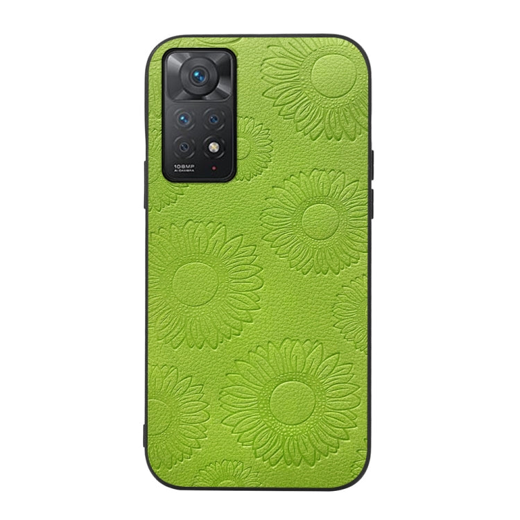 Lime green sunflower embossed PU shockproof phone case with camera and button cutouts