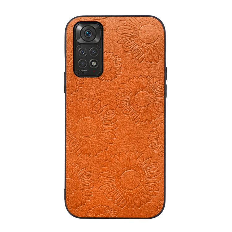 Orange sunflower embossed PU phone case with camera cutout for Xiaomi phone