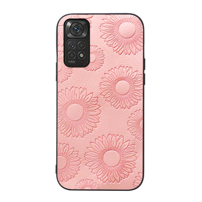 Pink sunflower embossed PU phone case with camera cutout for Xiaomi phone