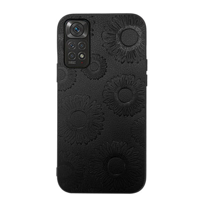 Black sunflower embossed PU phone case with camera cutout for Xiaomi phone