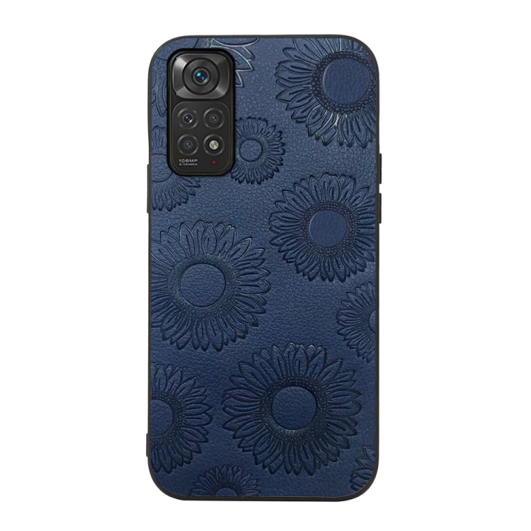 Blue sunflower embossed PU phone case with camera cutout for Xiaomi phone