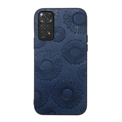 Blue sunflower embossed PU phone case with camera cutout for Xiaomi phone