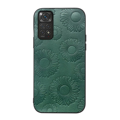 Green sunflower embossed PU phone case with camera cutout for Xiaomi phone