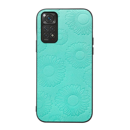 Light baby blue sunflower embossed PU phone case with camera cutout for Xiaomi phone