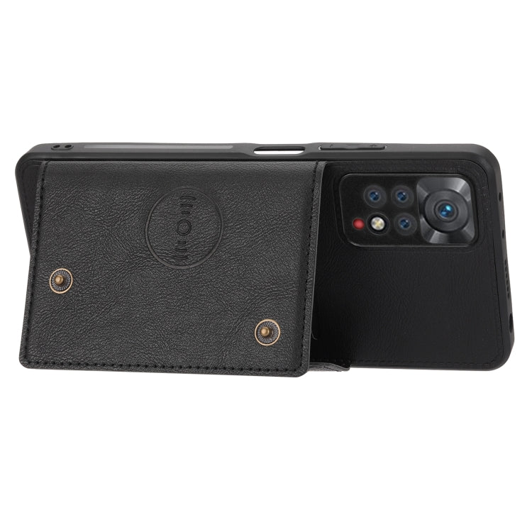 Black magnetic wallet phone case with card slots, open flip view