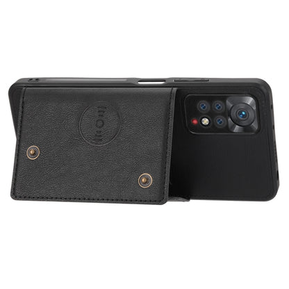 Black magnetic wallet phone case with card slots, open flip view