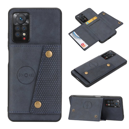 Magnetic flip phone case with double card slots, dark blue-gray leather-style cover