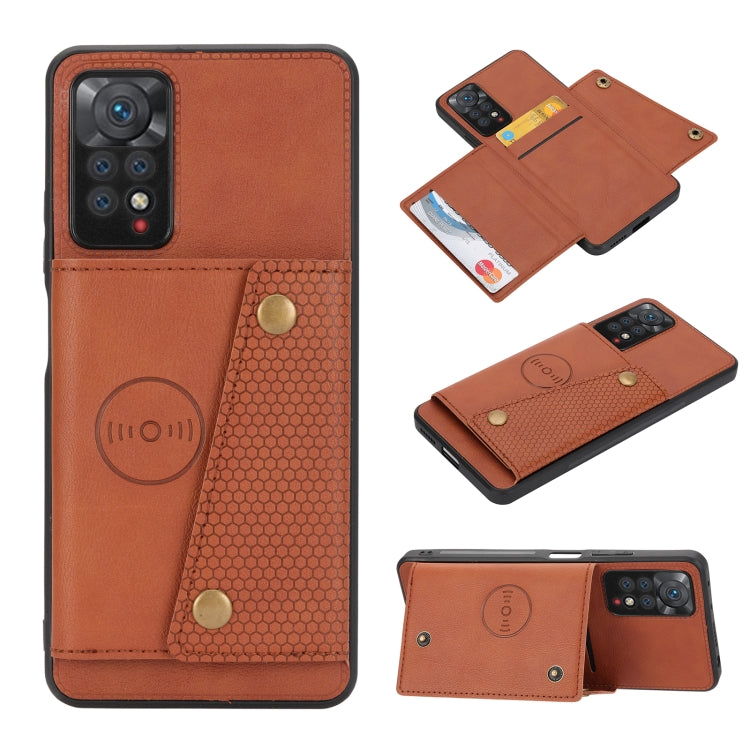 Magnetic flip phone case with double card slots, brown leather-style cover