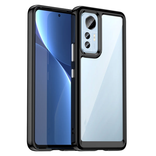 Shockproof TPU phone case for Xiaomi 12 Lite, black frame with clear back