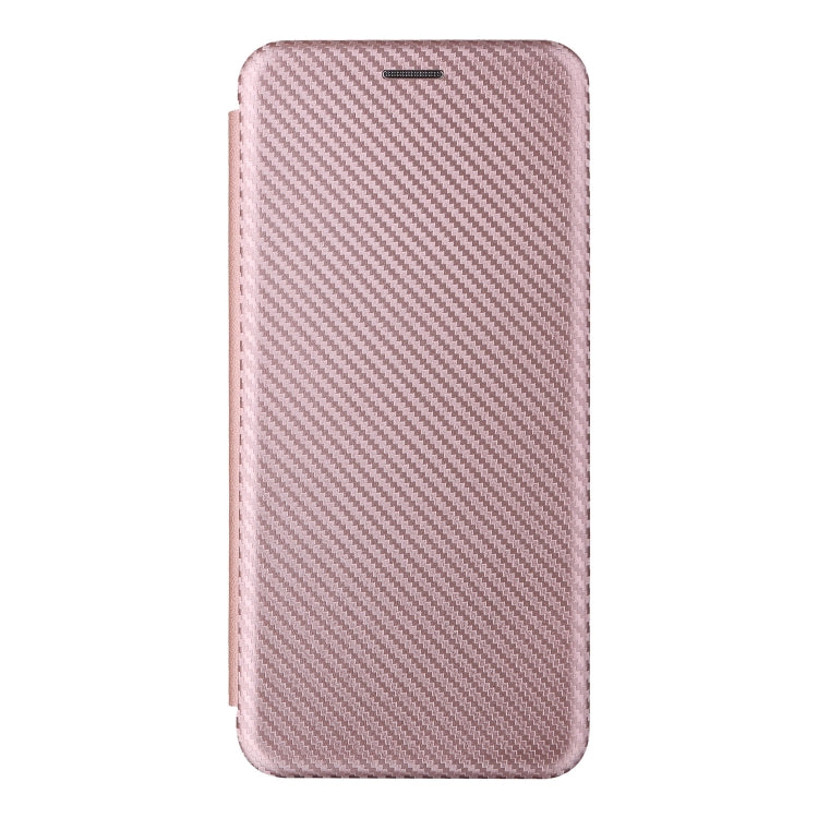 Pink carbon fiber texture flip phone case with magnetic closure, front view