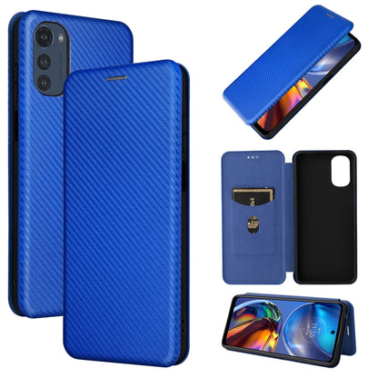 Blue carbon fiber texture magnetic flip leather phone case set with flip cover
