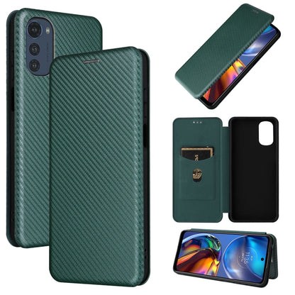 Green carbon fiber texture magnetic flip leather phone case set with card slot cover