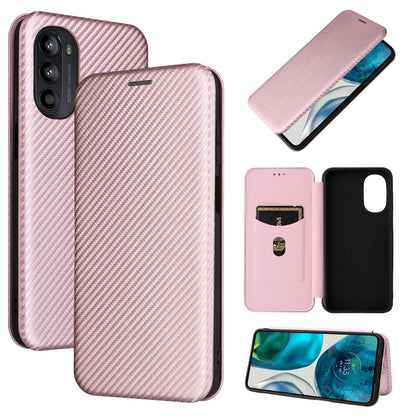 Magnetic carbon-fiber texture flip phone case with card slot, pink.