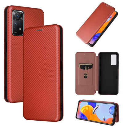 Red carbon-fiber textured leather phone case with magnetic horizontal flip cover and card slot