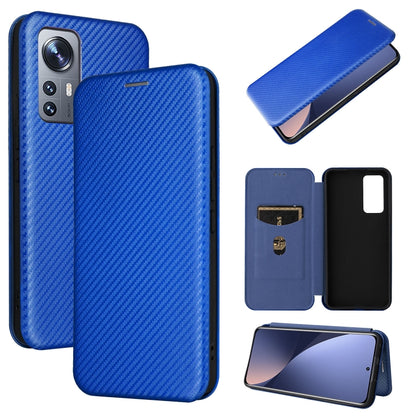 Blue carbon-fiber textured leather phone case with magnetic horizontal flip cover and card slot