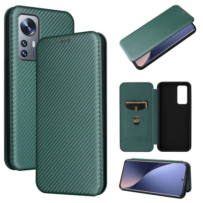 Green carbon-fiber textured leather phone case with magnetic horizontal flip cover and card slot