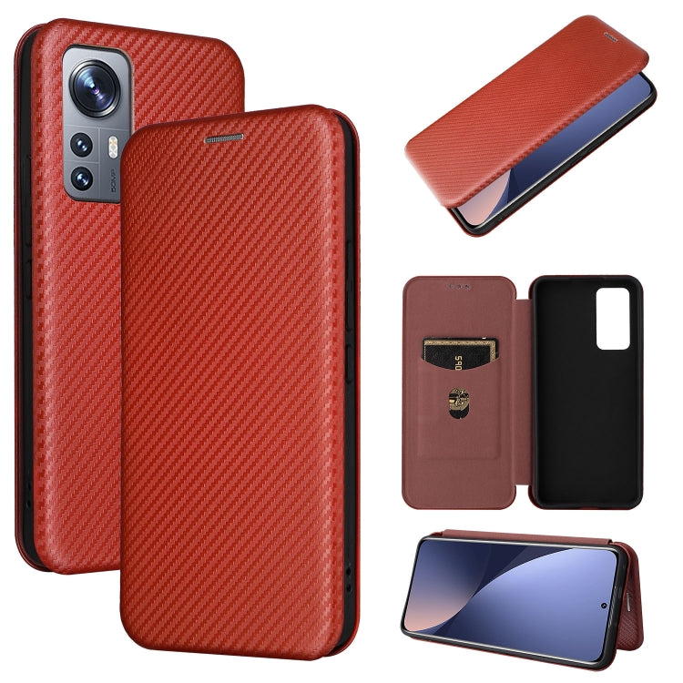 Red carbon-fiber textured leather phone case with magnetic horizontal flip cover and card slot