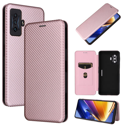 Light pink carbon-fiber textured leather phone case with magnetic horizontal flip cover and card slot