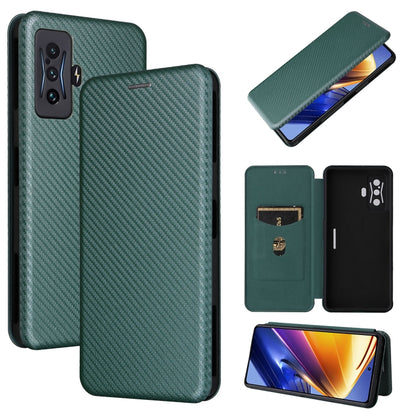 Green carbon-fiber textured leather phone case with magnetic horizontal flip cover and card slot