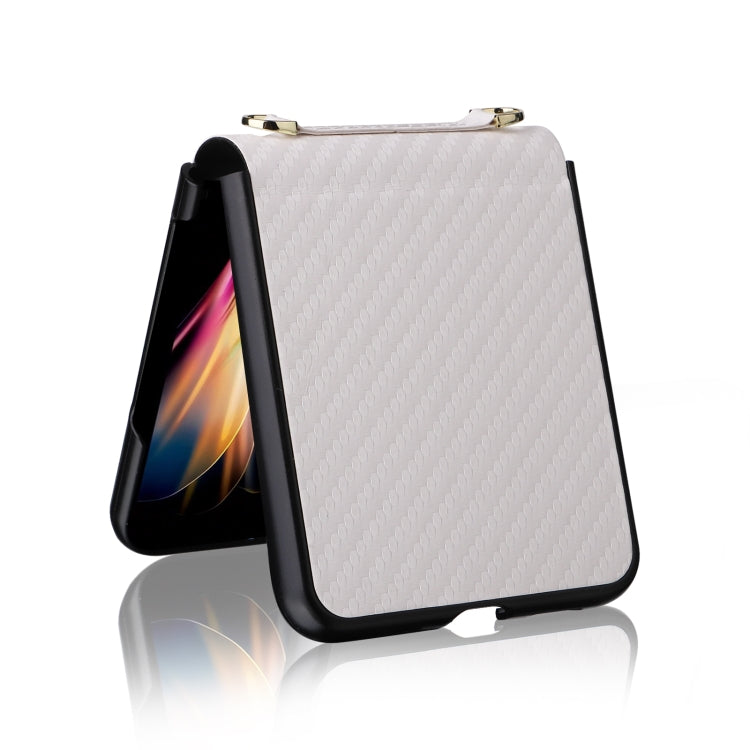 White carbon-fiber texture phone case with black sides and standing kickstand