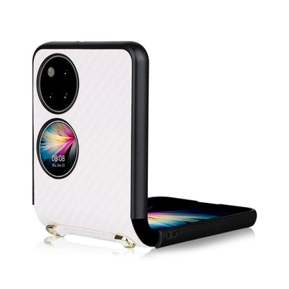 White carbon-fiber texture phone case with black frame and kickstand support