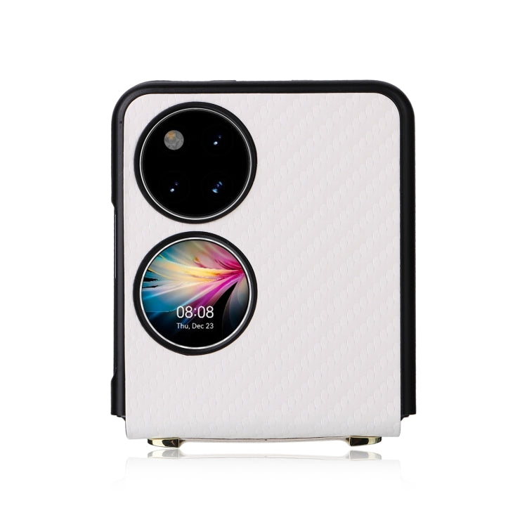 White carbon-fiber texture phone case with black border and dual camera openings