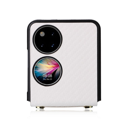 White carbon-fiber texture phone case with black border and dual camera openings