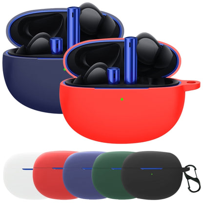 Navy, red, blue, green and black silicone earphone cases with side hooks