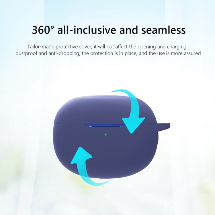 Blue silicone earphone protective case with open top and charging slot