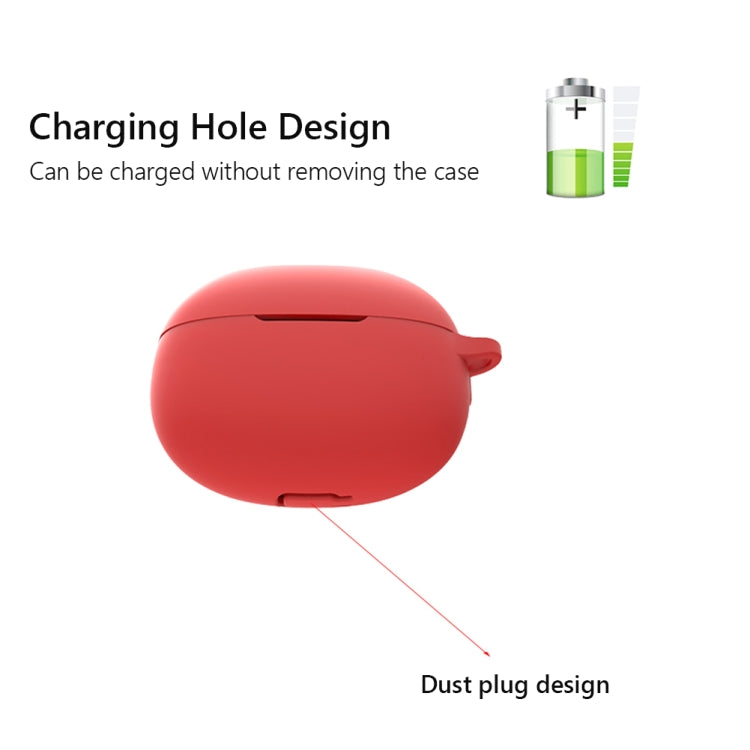 Red silicone earphone protective case with side charging port and dust plug