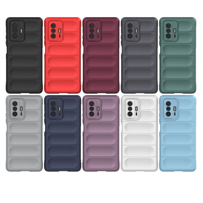 Phone cases in assorted colors with camera cutouts and textured ridges