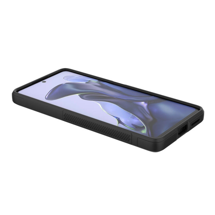 Black phone case with front lip for screen protection and port cutouts