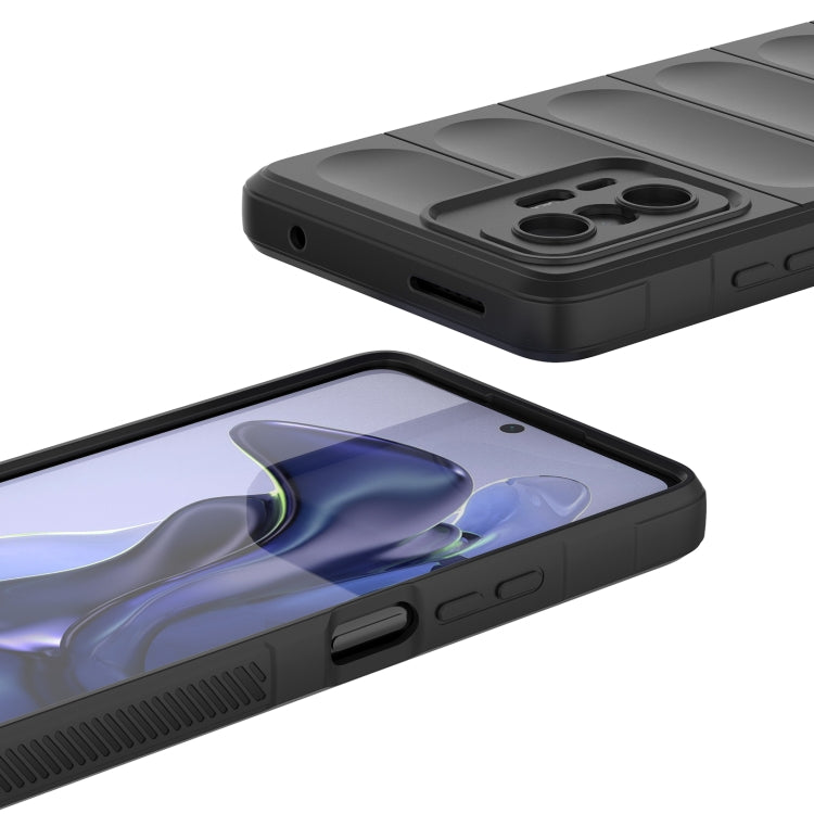 Black phone case front and back view with screen opening and camera cutouts