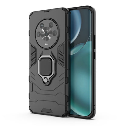 Shockproof phone case, black with magnetic ring holder and built-in kickstand