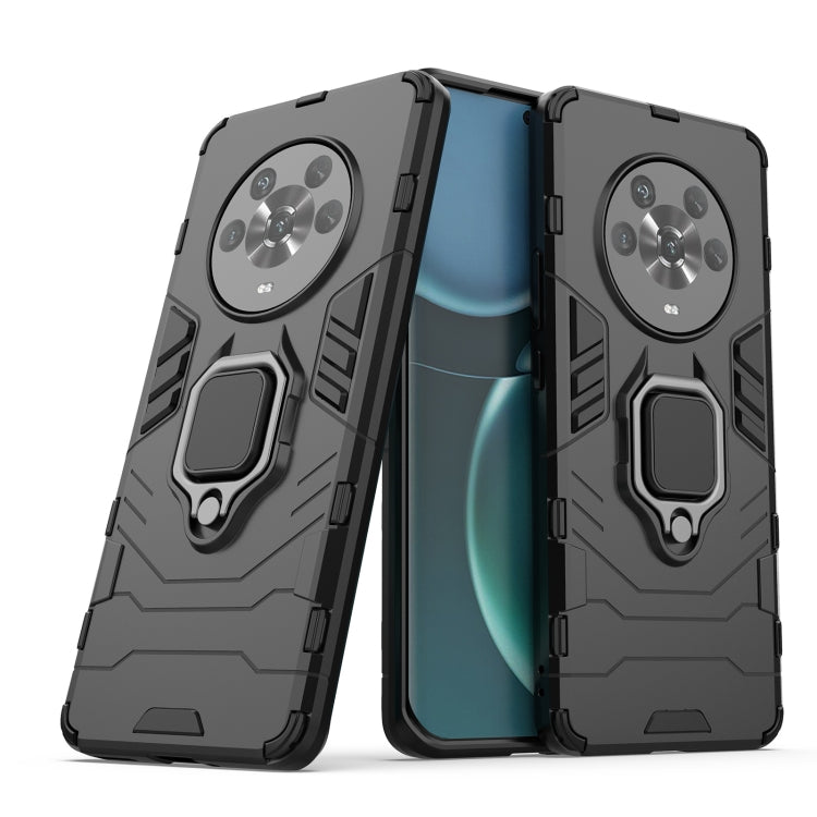 Shockproof phone case, black with magnetic ring holder, rugged dual-view with phone