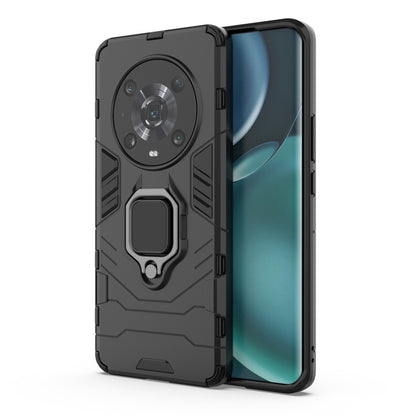 Shockproof phone case, black with magnetic ring holder and rugged backplate