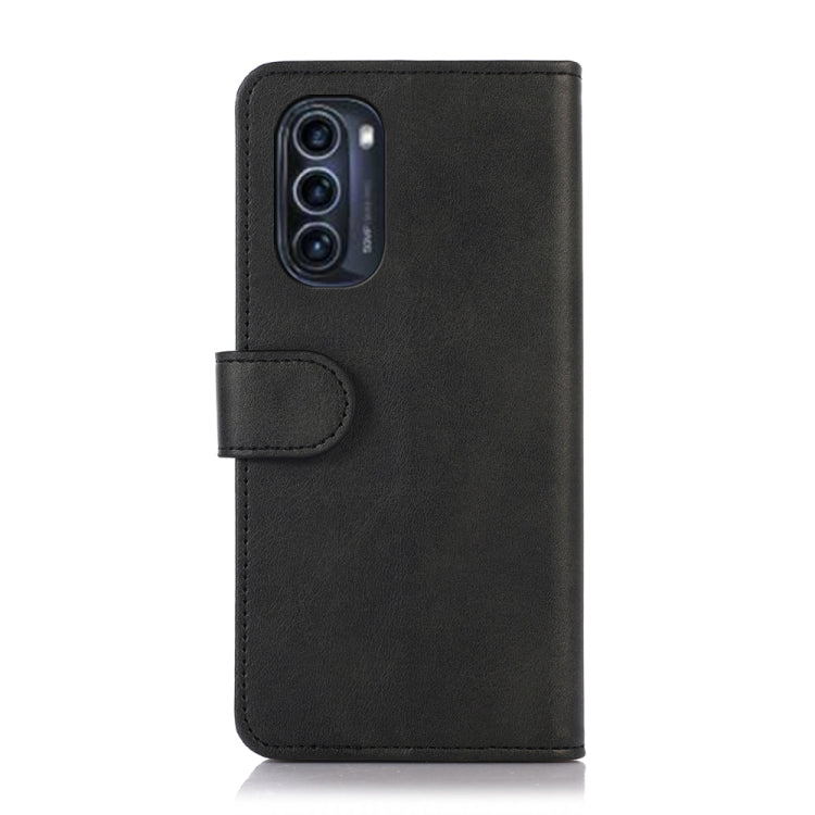Black leather-style wallet phone case with stitched flap and camera opening
