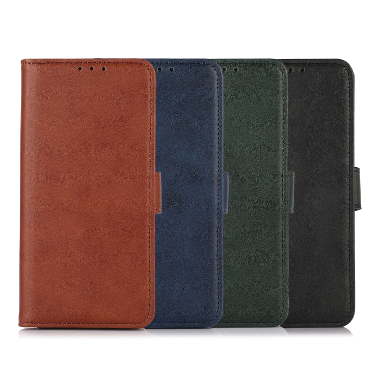 Cow-texture leather folio phone cases in four colors: brown, blue, green, black