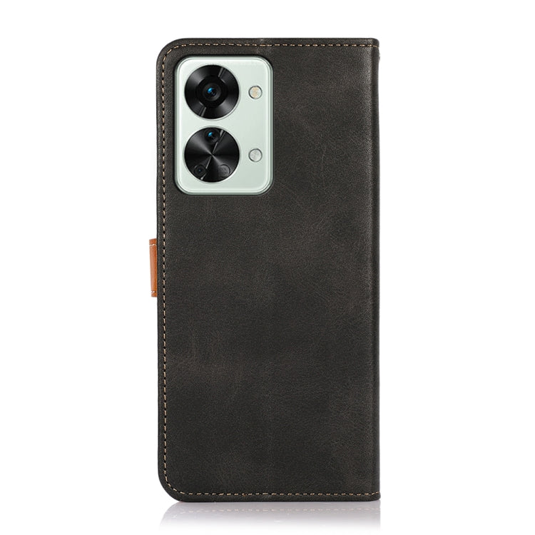 Black flip leather phone case with camera cutout and stitched border